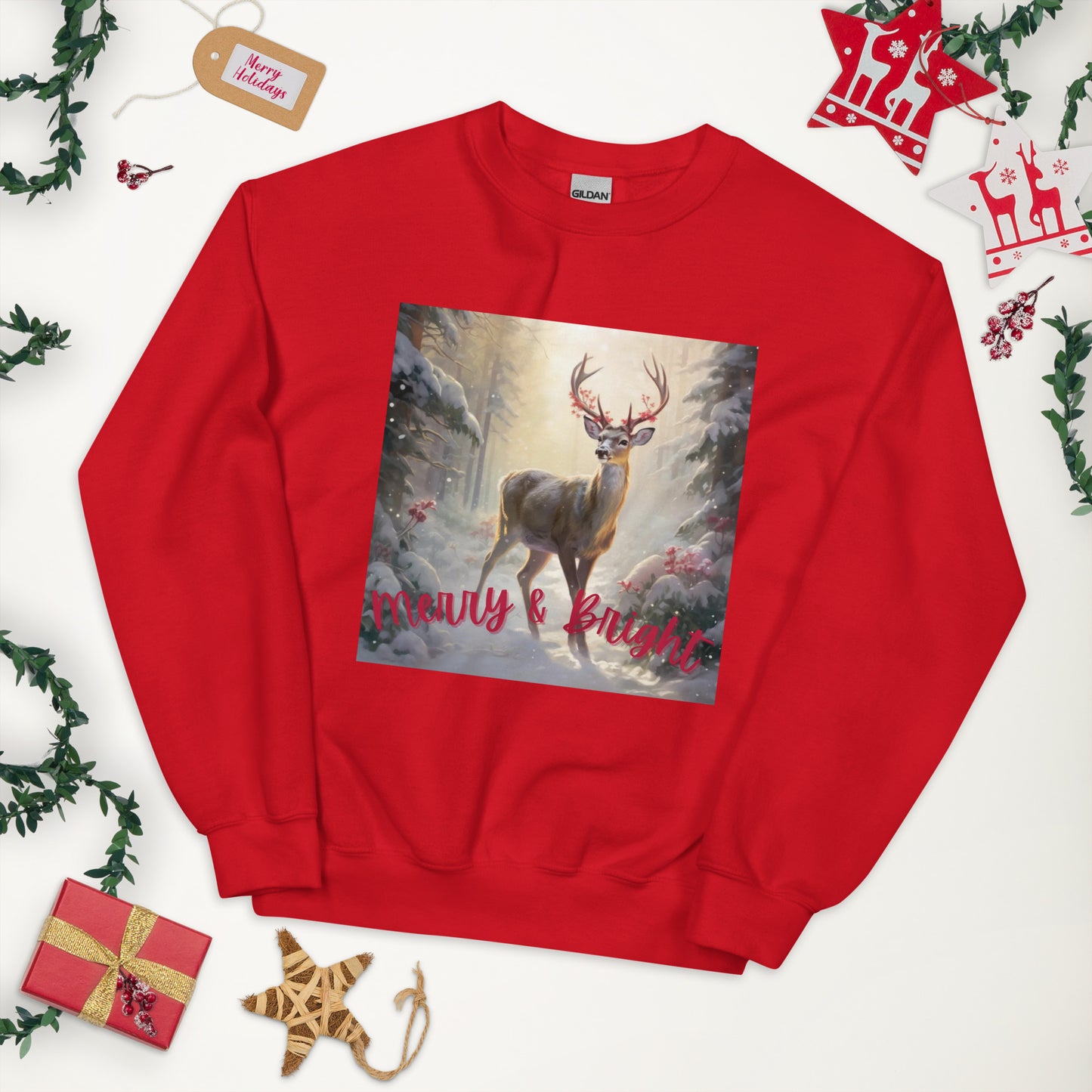 Merry and Bright Red or Pink Sweatshirt